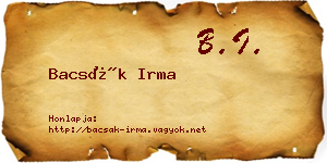 Bacsák Irma névjegykártya